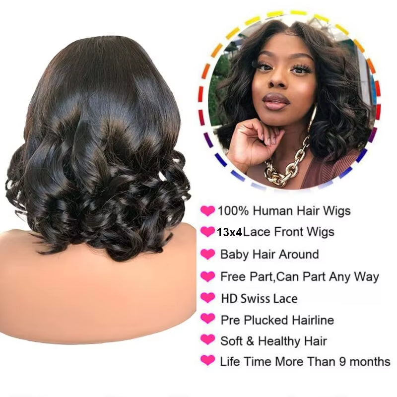 Loose Body Wave Bob Wig Human Hair 13X4 Lace Front Wig 230% Density Virgin Remy Hair Preplucked 4X4 Lace Closure Wig for Women