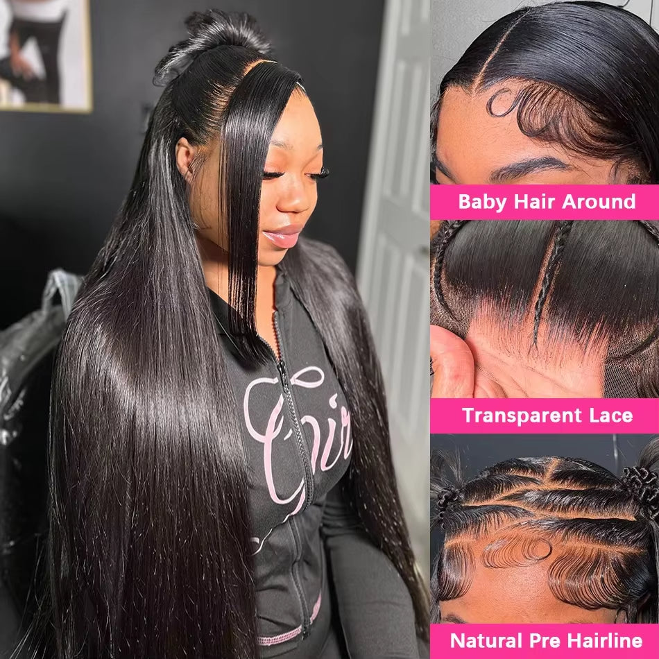 30 36 Inch Straight 13X4 Lace Front Human Hair 250% Glueless 5X5 Closure Wigs Brazilian Bone Straight 13X6 HD Lace Frontal Wig