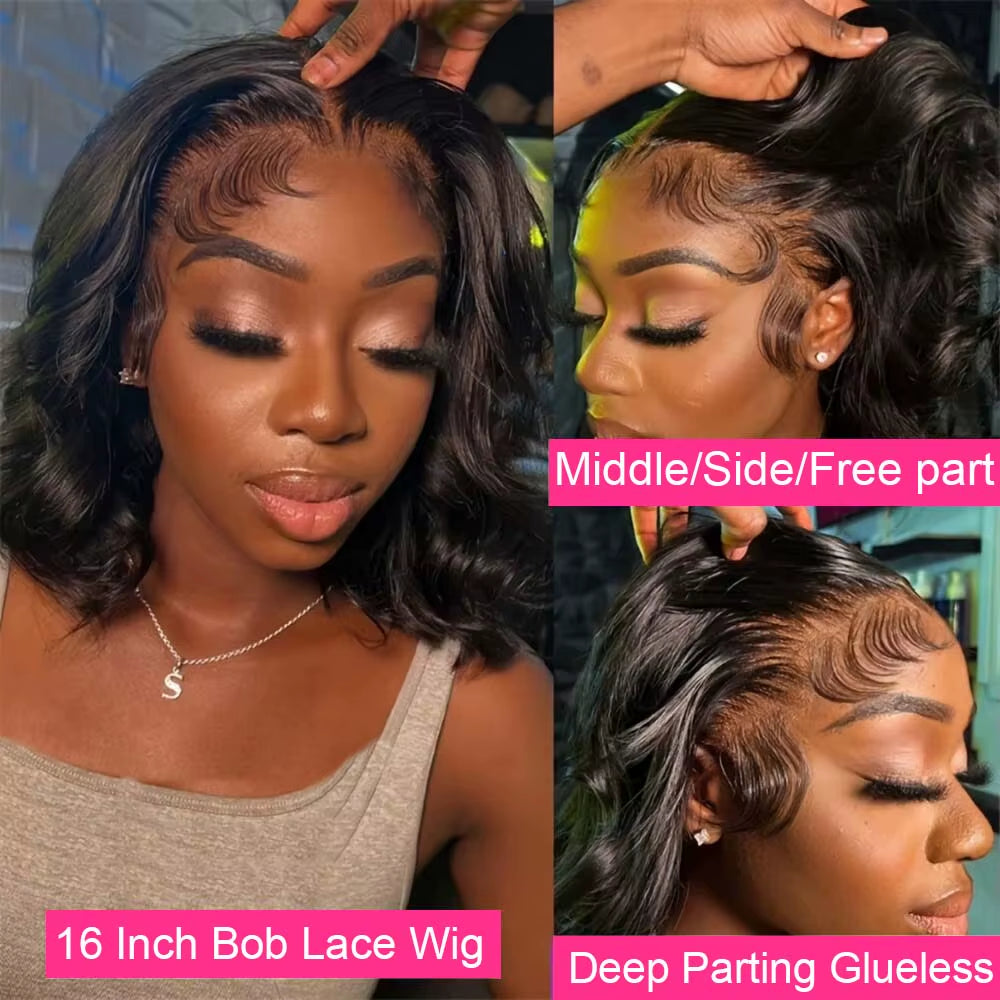 Loose Body Wave Bob Wig Human Hair 13X4 Lace Front Wig 230% Density Virgin Remy Hair Preplucked 4X4 Lace Closure Wig for Women